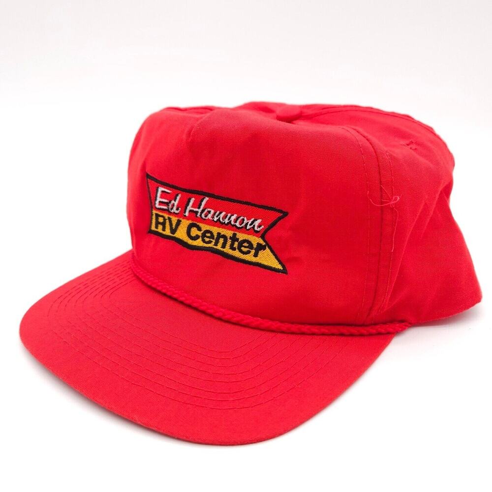 Vintage Ed Hannon RV Center Snapback Trucker Rope Hat Ball Cap Red‎ Advertising